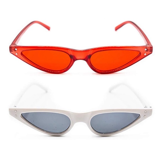 Retro skinny cat eye small sunglasses bundle white and red - Picture 2 of 2
